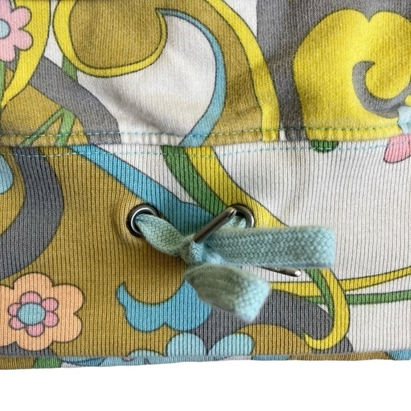 Lucky Brand Y2K Sweatshirt Cap Sleeve Hooded Vest Groovy Flower Power 70s Print - Picture 10 of 16